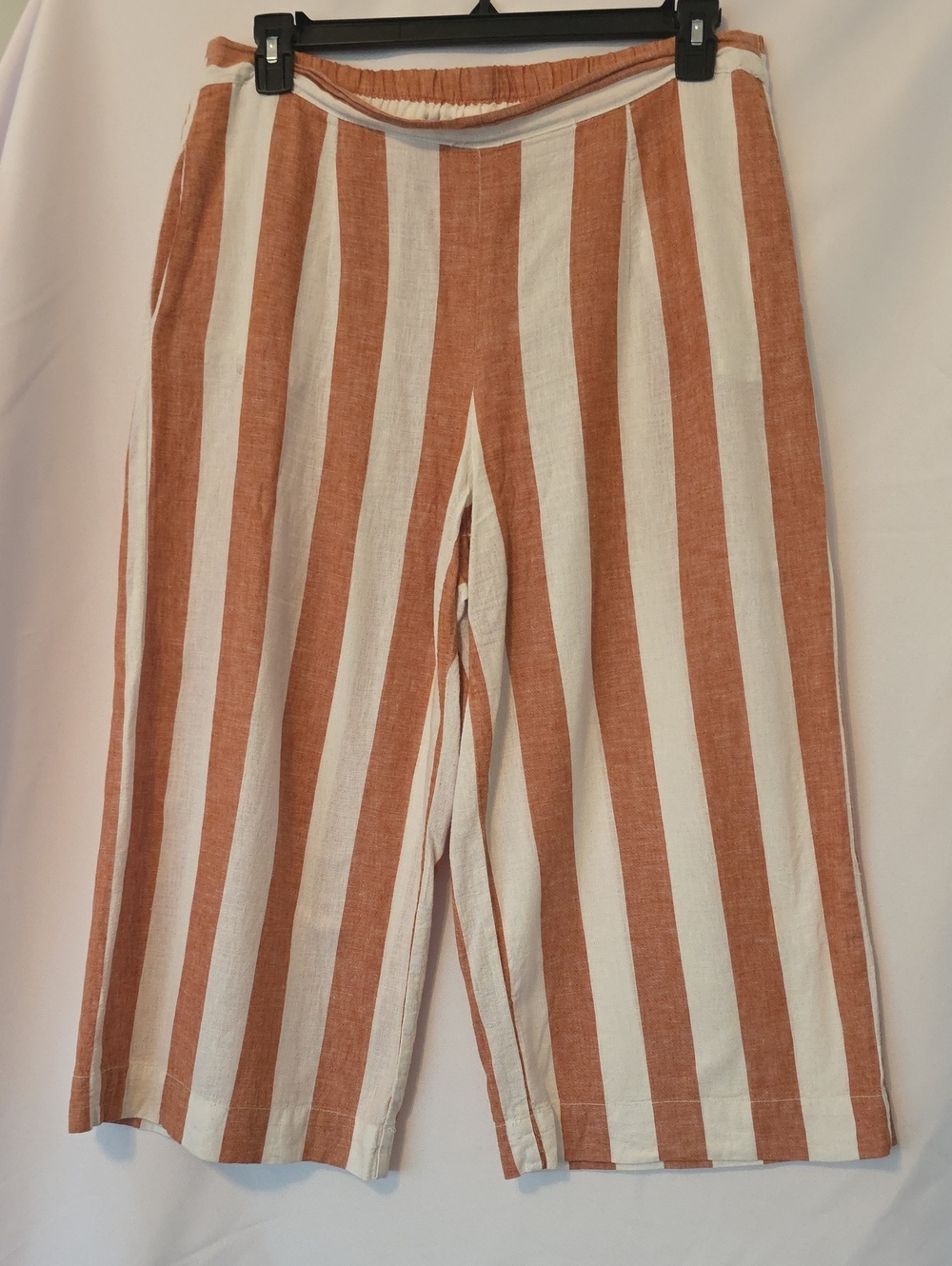 BeachLunchLounge Large Rust Stripe Linen Blend Wide Leg Pants